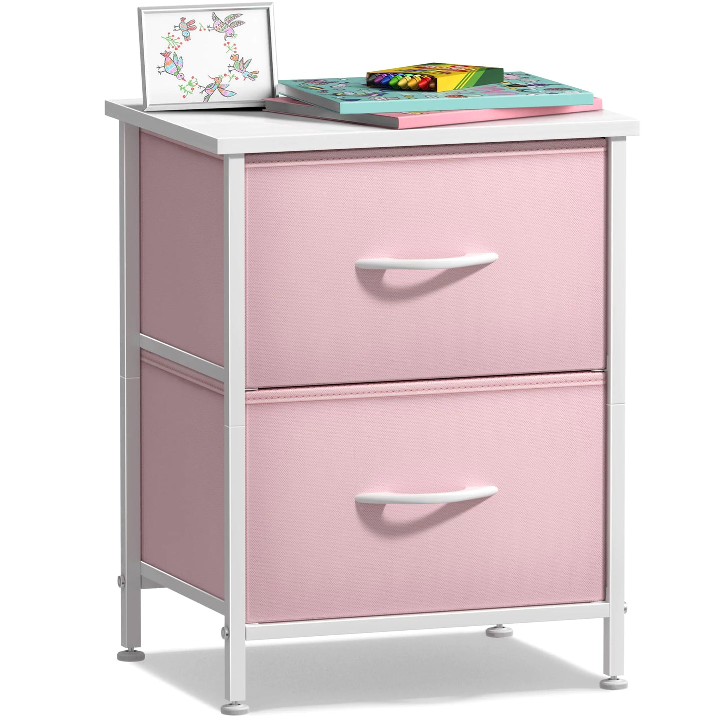 2-Drawer Fabric Nightstand with Wood Top