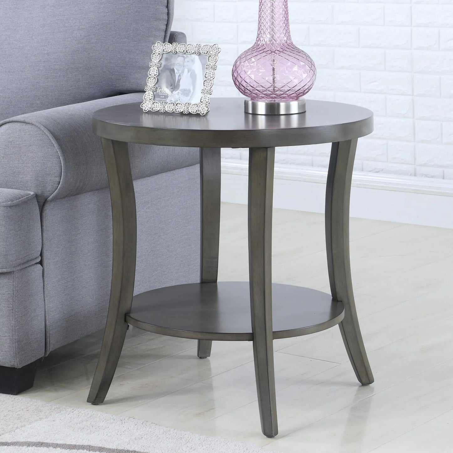 Roundhill Furniture Perth Contemporary Oval Shelf End Table Gray