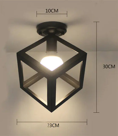 Vintage Black Iron Cage Ceiling Lamp for Home Lighting