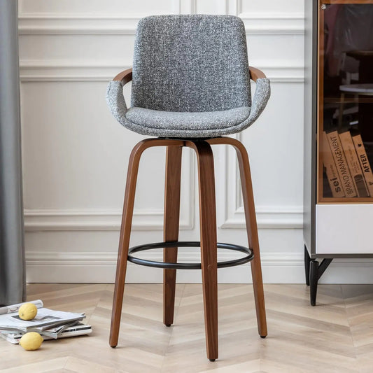 Mid-Century Swivel Wooden Bar Stool