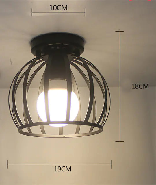 Vintage Black Iron Cage Ceiling Lamp for Home Lighting