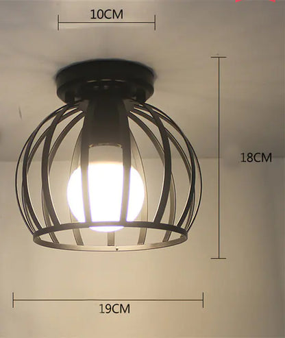 Vintage Black Iron Cage Ceiling Lamp for Home Lighting