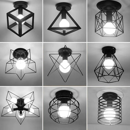 Vintage Black Iron Cage Ceiling Lamp for Home Lighting