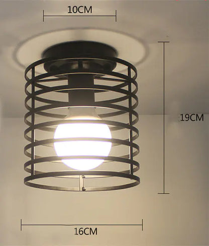 Vintage Black Iron Cage Ceiling Lamp for Home Lighting