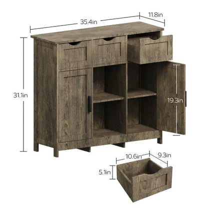 Modern Wooden Storage Cabinet with Drawers &amp; Shelves