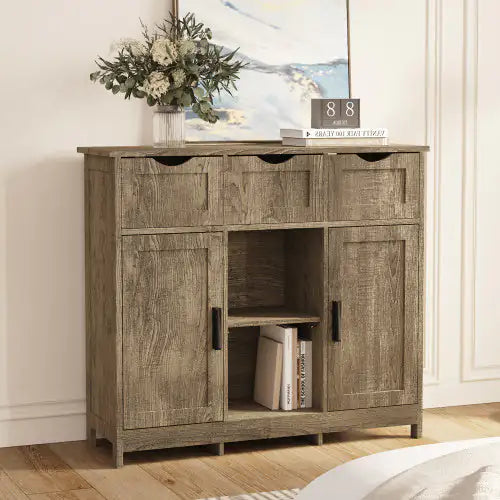 Modern Wooden Storage Cabinet with Drawers &amp; Shelves