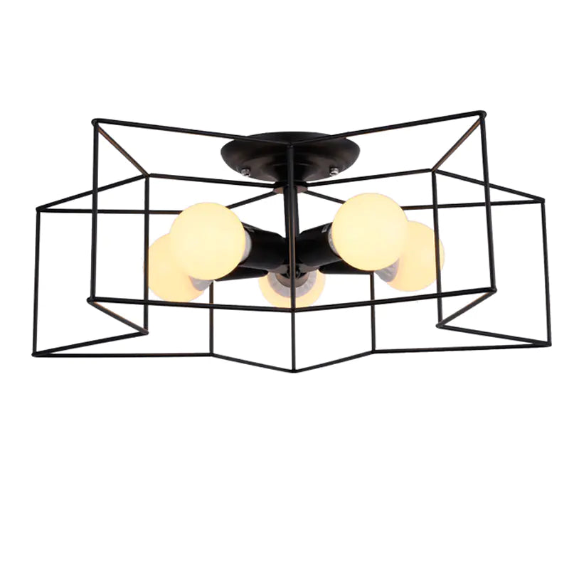 Vintage Black Iron Cage Ceiling Lamp for Home Lighting