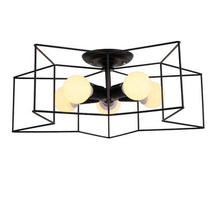 Vintage Black Iron Cage Ceiling Lamp for Home Lighting