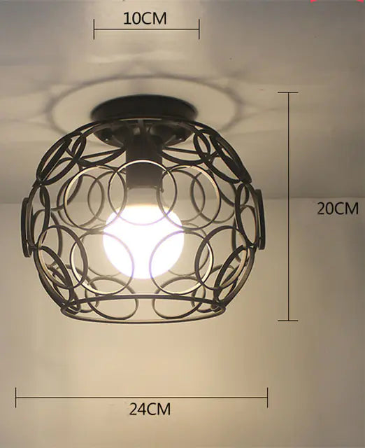 Vintage Black Iron Cage Ceiling Lamp for Home Lighting
