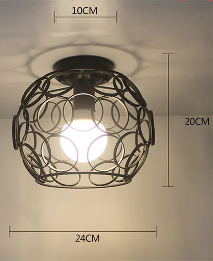 Vintage Black Iron Cage Ceiling Lamp for Home Lighting