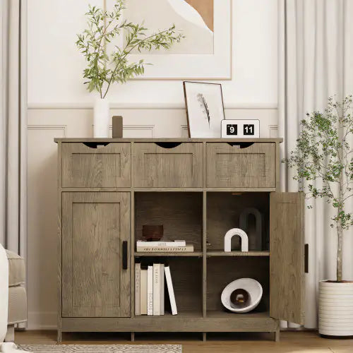 Modern Wooden Storage Cabinet with Drawers &amp; Shelves