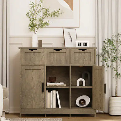 Modern Wooden Storage Cabinet with Drawers &amp; Shelves