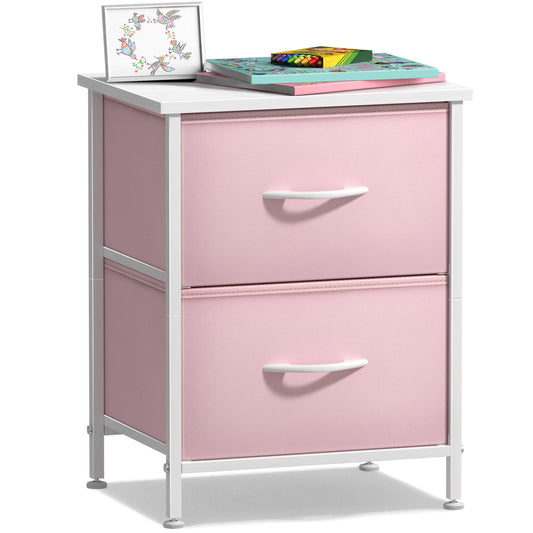 2-Drawer Fabric Nightstand with Wood Top