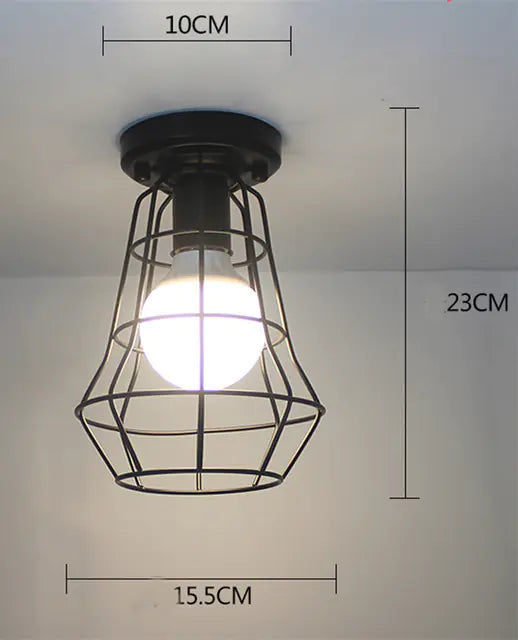 Vintage Black Iron Cage Ceiling Lamp for Home Lighting