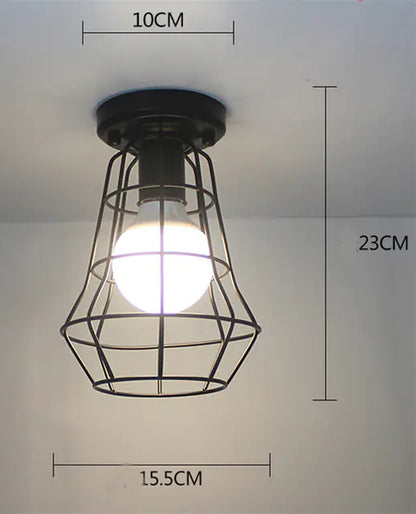 Vintage Black Iron Cage Ceiling Lamp for Home Lighting