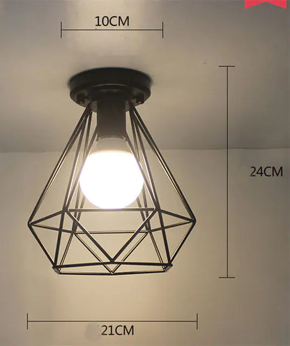 Vintage Black Iron Cage Ceiling Lamp for Home Lighting