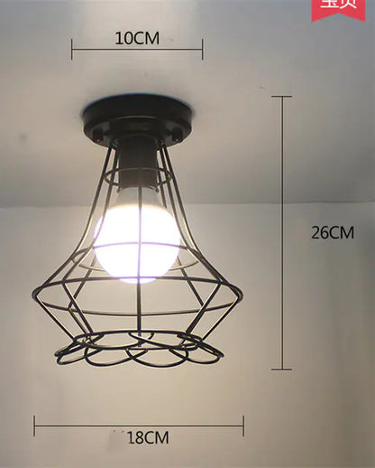 Vintage Black Iron Cage Ceiling Lamp for Home Lighting